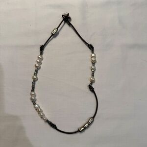 Silpada Sterling Silver Pearl beaded brown leather cord necklace N1063